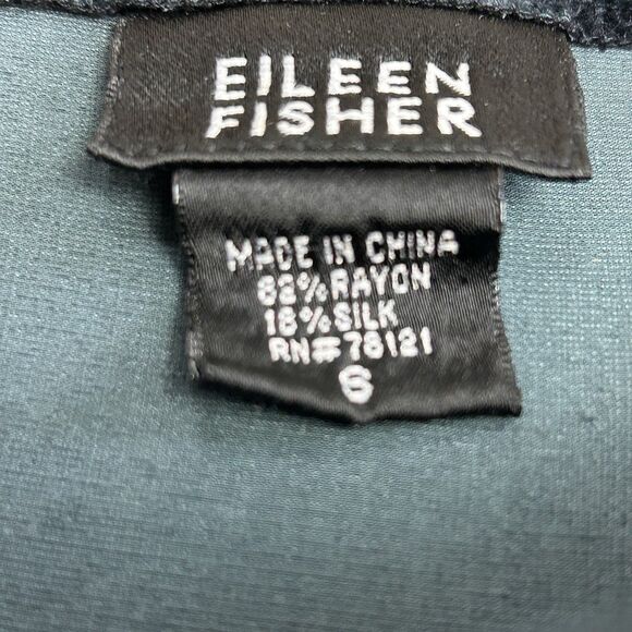 Eileen Fisher Velvet Long Sleeve Top Women’s Small Teal Silk Blend Pullover - Picture 6 of 7